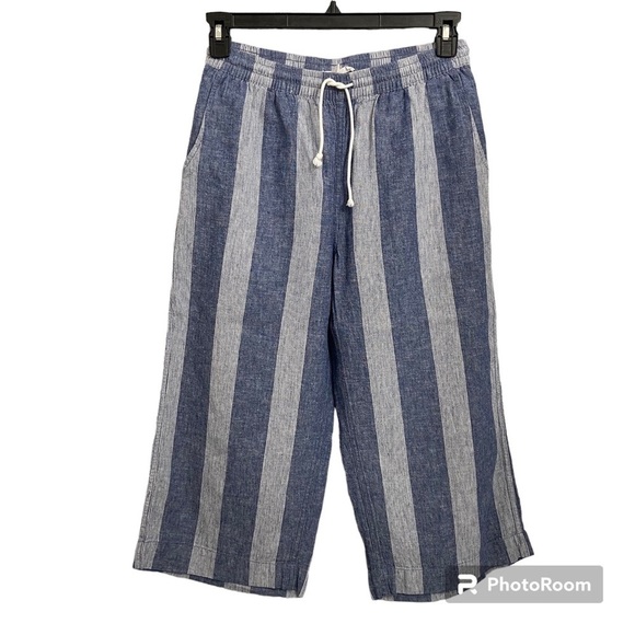 BEACHLUNCHLOUNGE/ Blue & White Striped Linen Blend Wide Leg Capri Pants Size S - Picture 1 of 10